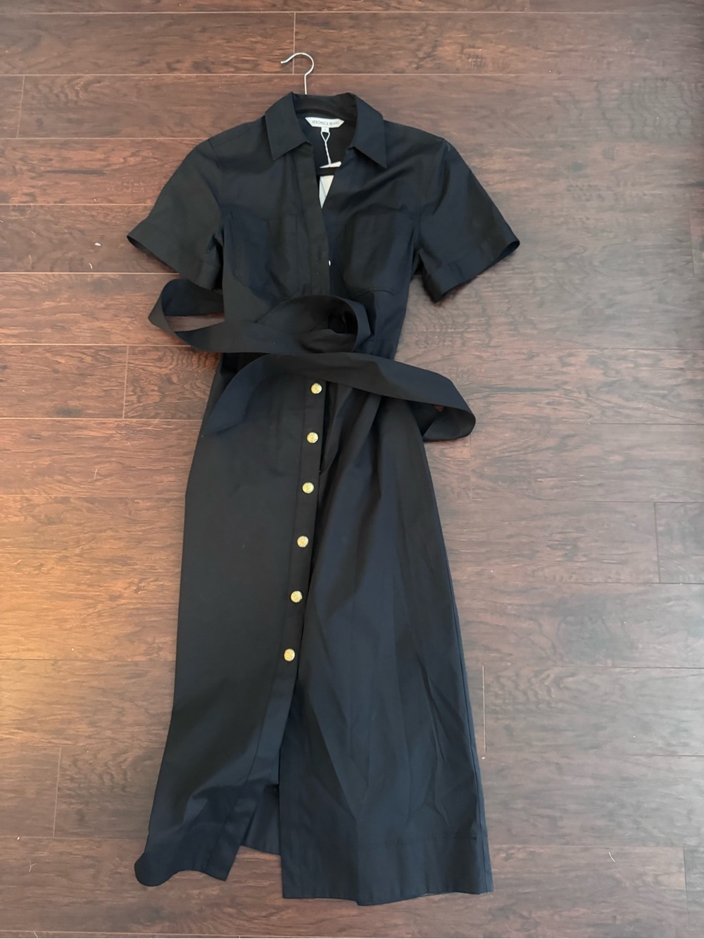 Veronica Beard Black Midi Shirt Dress with Gold Buttons